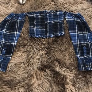 LF Furst of a Kind plaid cropped sleeve top